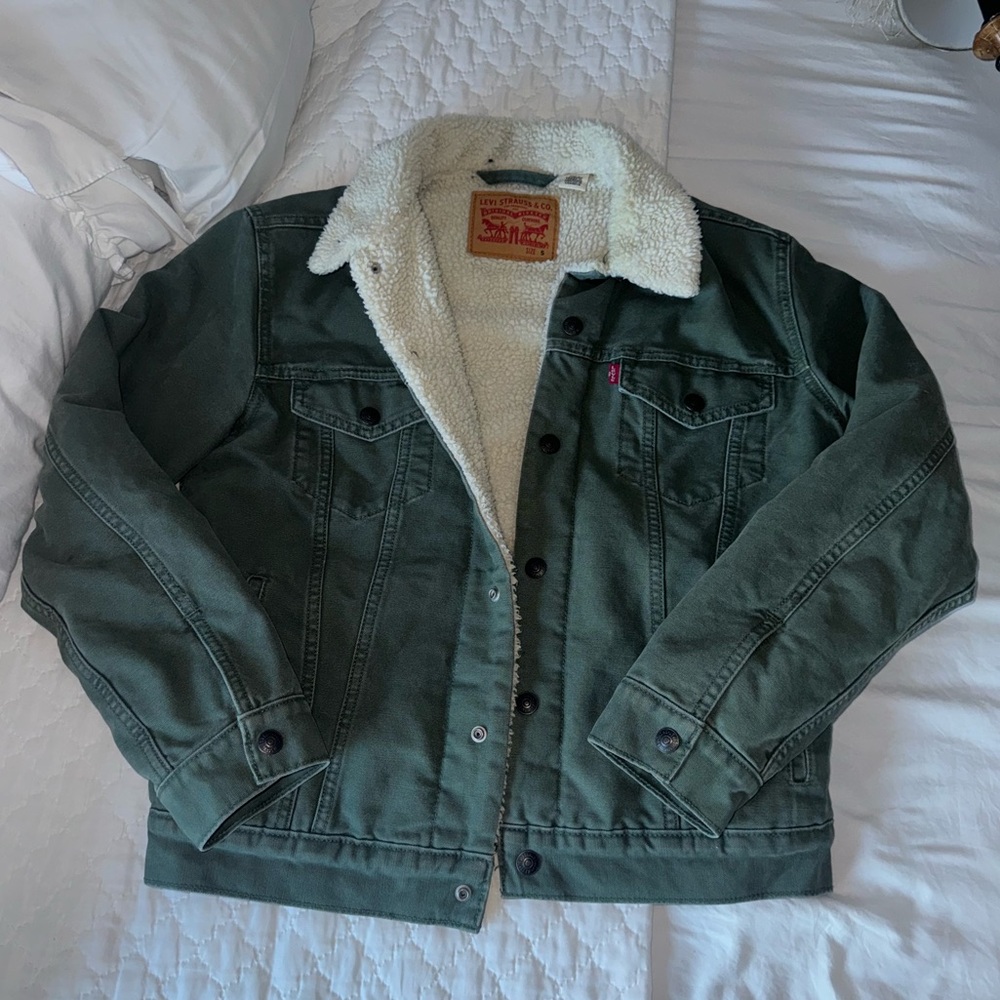 Levi's Green Trucker Jacket with Sherpa Lining